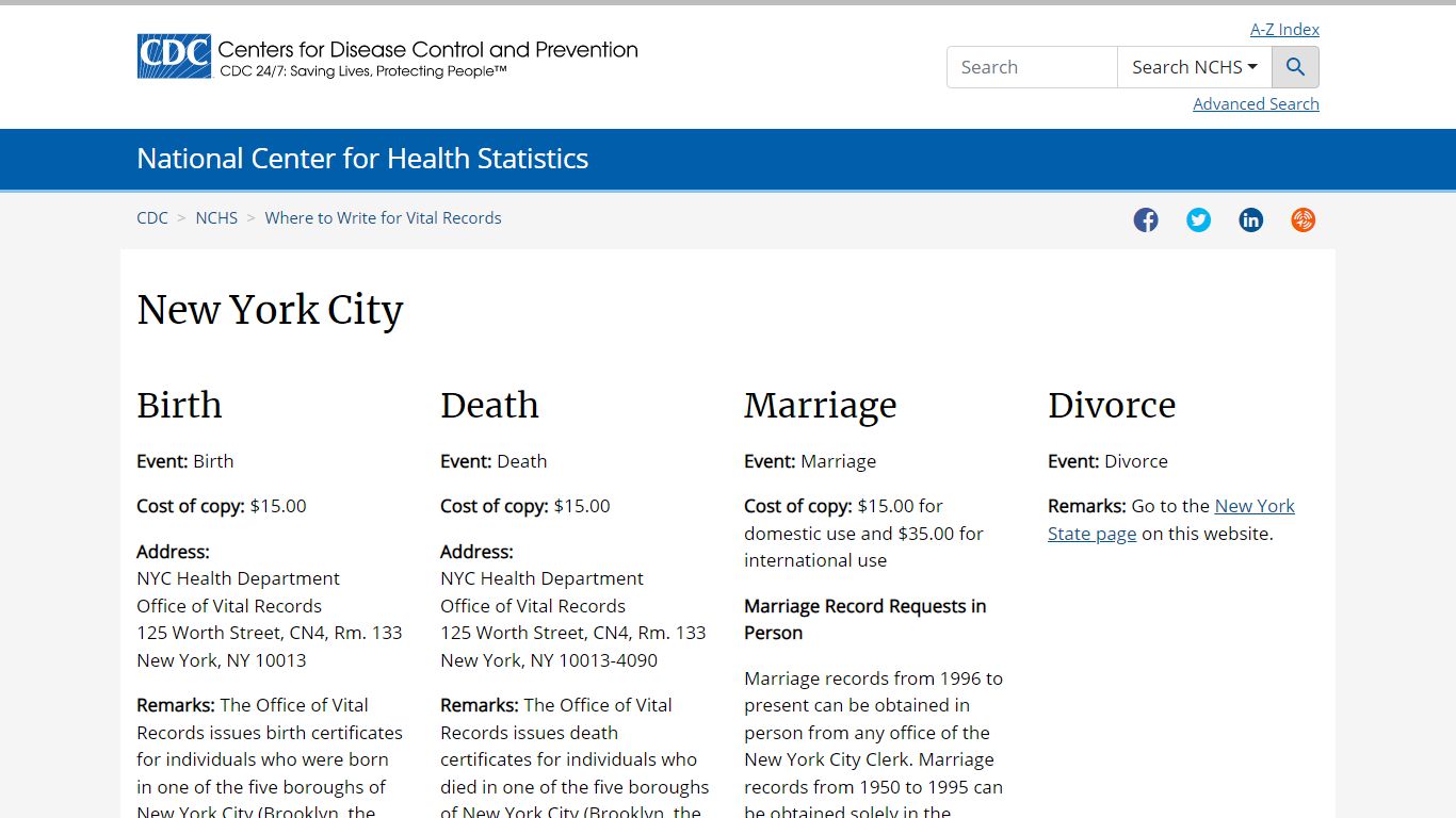 Where to Write for Vital Records - New York City - Centers for Disease ...